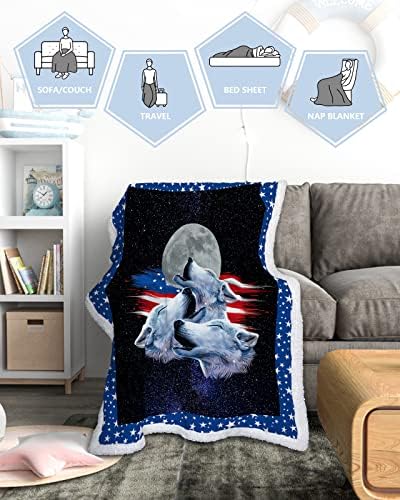 Arttikke Baby Swaddle שמיכה שרפה זורקת שמיכת יום עצמאות יום כוכב ירח זאב שמיכה לילדים לבנות שמיכת בנים רכה