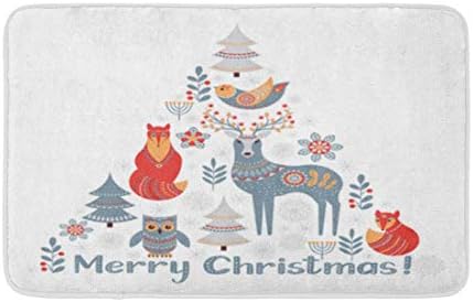 16 24 שטיח אמבטיה משולש חג המולד בסקנדינבי שועל צבי ינשוף ציפור חורף מפנק אמבטיה דקור אמבטיה שטיח עם החלקה