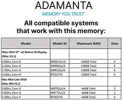 שדרוג זיכרון Adamanta 64GB לשדרוג 2020 Apple iMac 27 w/רשתית 5K תצוגה, 2019 Apple iMac 27 w/רשתית