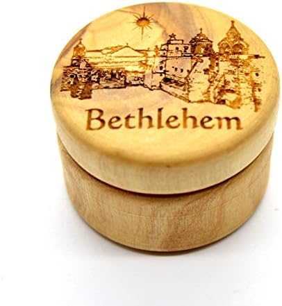קופסא עגול עץ זית ארץ קדושה מקורית עץ זית כנסיית ילידת בית לחם