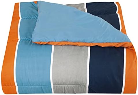 Linentopia 7 חלקים בגודל מלא מיטה סט בשקית עם shams, דפוס פסים מוגדר סדינים, צבעי צבעוני כחול