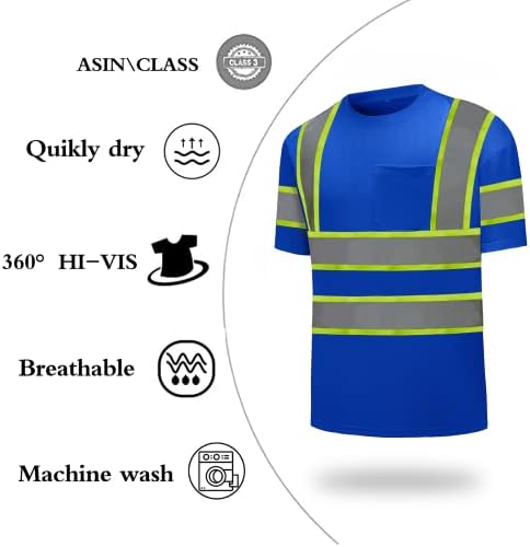 DPSAFETY נראות גבוהה מחלקה 3 חולצות בטיחות יבשה מהירה חולצות T עם רצועות רפלקטיביות וכיס שרוול