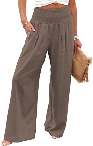 מיאשוי מכנסי קז ' ואל נשים פטיט גבוהה מותן רחב רגל פאלאצו מכנסיים לנשים קפלי אלסטי נשים מכנסיים