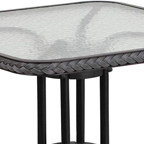 ריהוט פלאש Barker 28 '' שולחן מתכת זכוכית מחוסמת מרובעת עם שולי ראטן אפור