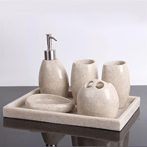 SSLFQND אבן חול אירופית אמבטיה חדר אמבטיה חמש חלקים מברשת שיניים שטיפה כוס מברשת שיניים ביתית
