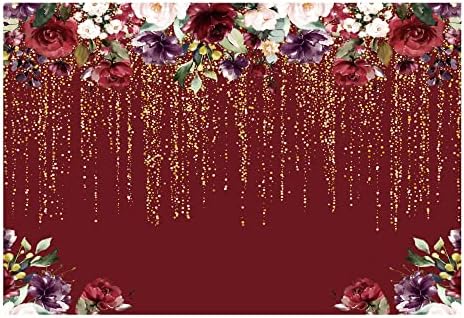 מצחיק 8 * 6 רגל בורדו אדום פרחים רקע זהב גליטר פרחוני מסיבת יום הולדת צילום רקע כלה מקלחת חתונה