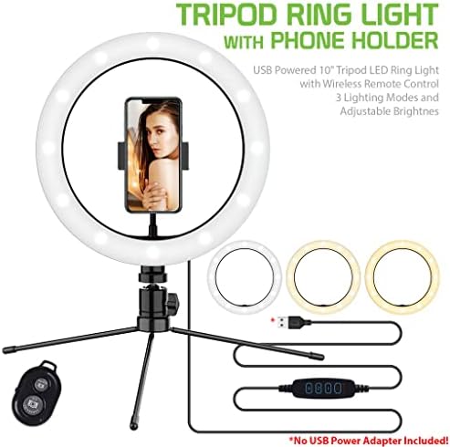 טבעת סלפי בהירה אור תלת צבעוני תואם לסמסונג ס. מ.-ג '935 ט 10 אינץ' עם שלט לשידור חי / איפור/יוטיוב/טיקטוק/וידאו