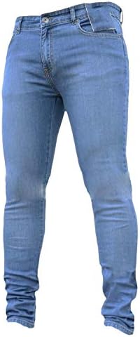 אנדונגנוול גברים בצבע אחיד סקיני למתוח ג 'ינס אמצע מותניים מכנסיים מכנסי ג' ינס נמתחים בכושר דק
