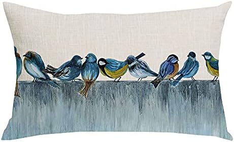Wenianru דיו ציור צבעי מים ציפורים כחולות אביב קפיצות ספה ספה מיטת מיטה קישוט כרית המותנית כותנה פשתן כותנה