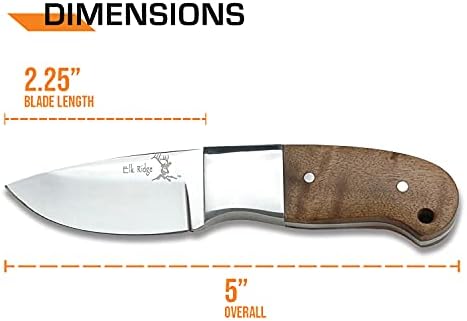 Elk Ridge - סכין להב קבוע בחוץ - 5 -in בסך הכל, 440 מראה מלוטשת מראה מלוטשת, ידית עץ בורל, נדן עור - ציד,