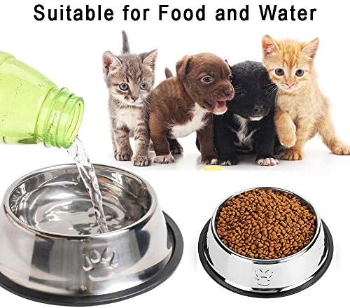 נירוסטה חתול קערה, 4 חבילה מתכת כלב קערות עבור מזון ומים, החלקה לחיות מחמד האכלת צלחת קערה