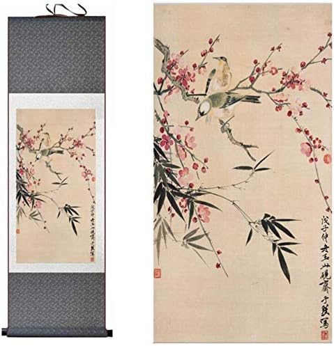גלילת קיר אמנות סינית, תליה קיר, ציורים דקורטיביים, סגנון אמנות ציפורים ופרחים מסורתיים ציור ציור מודפס,