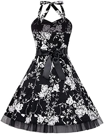 1950 נשים הפבורן רטרו שמלת פרח הדפסת הלטר שמלות גבירותיי שרוולים קוקטייל המפלגה שמלת נדנדה התלקחות שמלה