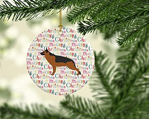 אוצרות קרוליין WDK1871CO1 רועה גרמני קישוט קרמיקה לחג המולד שמח, רב -צבעוני, קישוטים לעץ חג המולד,