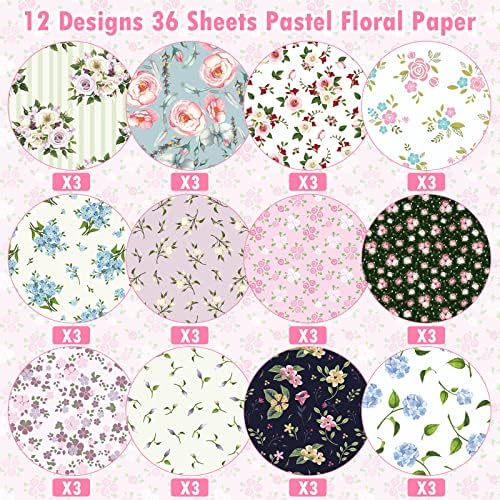 36 גיליונות דפוס אביב אריזת נייר נייר פרחוני פסטל נייר נייר וינטג 'חבילת נייר פרחים 12 x 12 אינץ