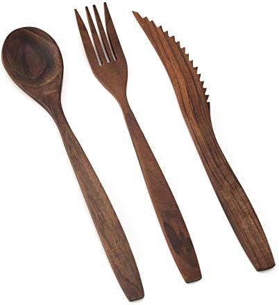 ריבניקאן מטבח עץ סכום סט עבור 1 נסיעות כלי לשימוש חוזר סכום סט כולל סכין מזלג כפית אגוז