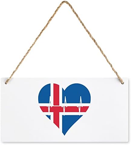 אהבה איסלנד דופק מעץ עץ תלייה קישוט מלבן עץ מלבן בית קיר מטבח עיצוב 9.8 x 4.9 אינץ '