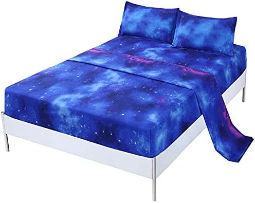 SDIII 4 יחידות סדיני גלקסי כחולים תאומים, מיטה בשקית סדין תאומים, סדיני שטח לבנות, בנים, בני נוער וילדים,