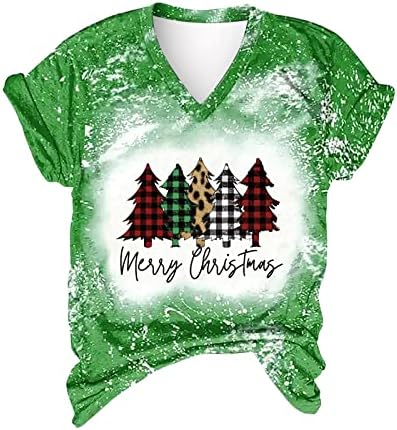 חולצות מולבנות לנשים עצי חג המולד עניבות צביעות טש חולצות חג המולד מצחיק דפוס גרפי דפיסה קצרה שרוול קצר