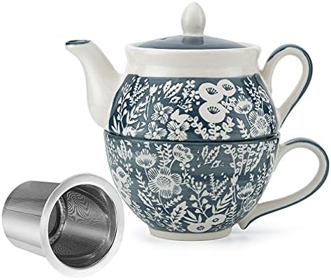 TAIMEI TIETIME תה קרמיקה לסט אחד, קומקום 15 גרם עם צרור סט כוסות עם כוס עם מגוון דגימת תה אורגני טופ