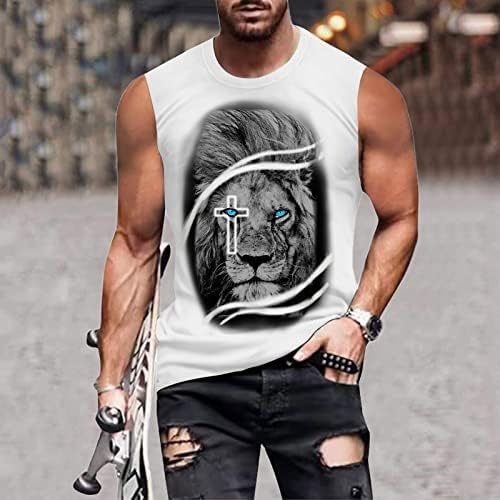 XXBR Mens Mens Pilles ללא שרוולים חולצות, רחוב קיץ 3D נמר אריה להבה להבה גופיות טנקים אימון טנקים כושר מזדמנים