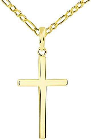 תליון צלב דתי רגיל קלאסי זהב צהוב מוצק 14 קראט עם שרשרת שרשרת פיגארו