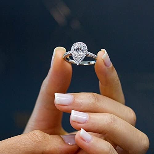 BMISEGM אירוסין להקת חתונה טבעת לנשים טבעת אופנה כרית חיתוך זירקון מים אבן 925 סטרלינג כסף אגס גודל