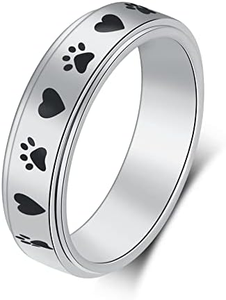 טבעת ספינר של Luckyamor לנשים להקלה על חרדה - רוחב 4 ממ מגולף כוכב ירח ואוהבי חיות מחמד גורים טבעת הדפסת כפות