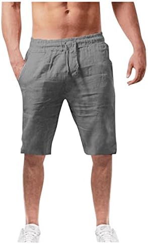 מכנסי פשתן כותנה לגברים - מזדמנים קלאסיים מותניים אלסטיים קיץ חוף חוף קל משקל קל משקל קלוש עם כיסים