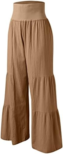 גבירותי צבע אחיד כיס מזדמן טלאי כותנה רופפת מכנסי רגל רחבים מכנסי נשים