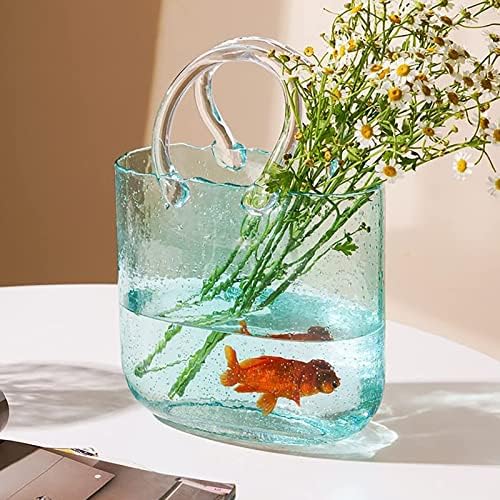 BQOQB אגרטל תיק זכוכית כחול ייחודי אגרטלי ארנק ברור עם אגרטל פרחים עיצוב אלגנטי לעיצוב הבית סידור