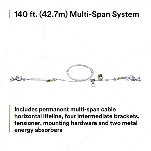 3M DBI-SALA SAYFLINE 7603140 מערכת אופקית קבועה 140 מטרים כבל מגולוון רב-טירוני עם 4 סוגריים ביניים,