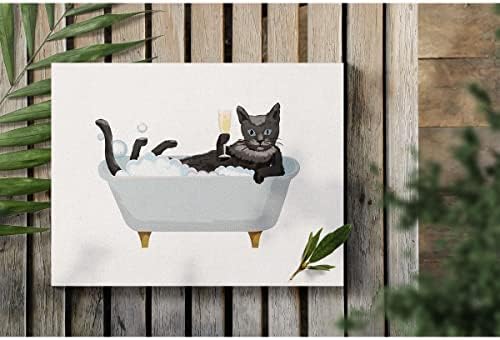 חתול מצחיק באמבטיה ממוסגרת בד תמונה אמנות קיר אמבטיה, ציורי הדפס כפרי אמבטיה פוסטר 12 x 15, עיצוב קיר מושלם לשירותים
