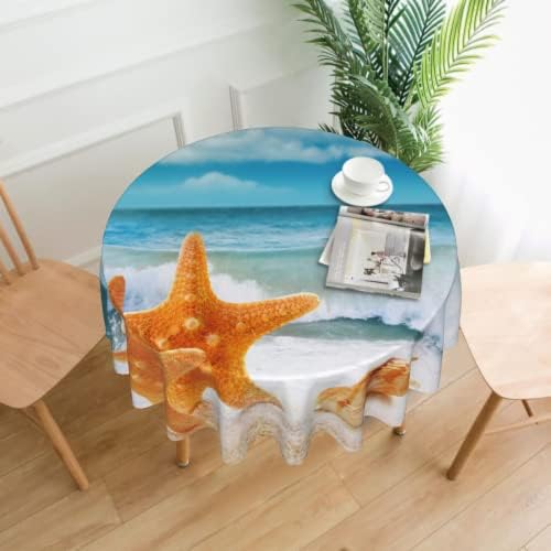 חוף מפת שולחן עגול קיץ ימי החוף כוכב ים אלמוגים צדף מפות שולחן עגול חוף ים שולחן כיסוי עמיד למים