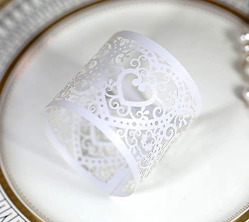 Booluee 100 PCS לייזר חותך חלול נייר לב טבעות מפיות אבזמים מחזיק מפיות למסיבת חתונה אירוע לחג