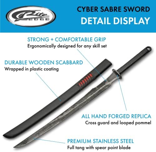 35 אינץ 'מזויף סמוראי בסגנון חרב סאבר מימי הביניים עם נחרת עץ מצופה ABS, שחור