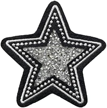 כוכב שחור וכסף גבישים כתוש קריסטלים ריינסטון ברזל רקום על הטלאי