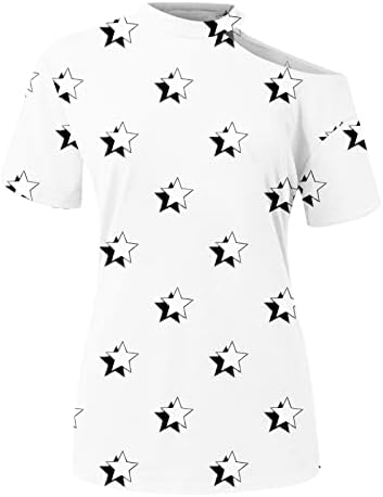 הלטר צוואר חולצות לנשים, נשים גרפי טיז אחד כתף למעלה קצר שרוול פרחוני / לב/כוכבים חולצה חולצות