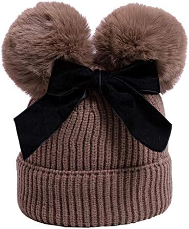 יאייטן פעוט פעוט לתינוק כובע צמר סריגה חורף חורף כפפה כפפה כפולה עם קשת עם קשת