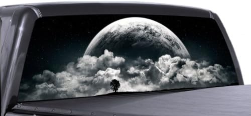 Vuscapes - ירח מלא עולה - גרפיקה של משאית חלון אחורית - תצוגת רכב שטח מדבקות דרך ויניל