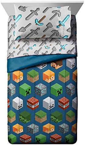ג'יי פרנקו Minecraft איזומטרי 5 חלק מיטה מלאה - כולל שמיכה וסדין סט - מצעים כולל מטפס - פוליאסטר