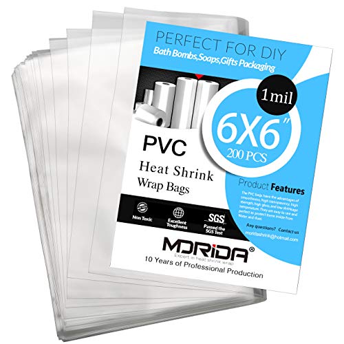 Morida 200 PCS 6x6 אינץ 'PVC חום ברור מכווץ שקיות גירוש שקיות סרטים למתנות קטנות בקבוקי סבון אמבטיה