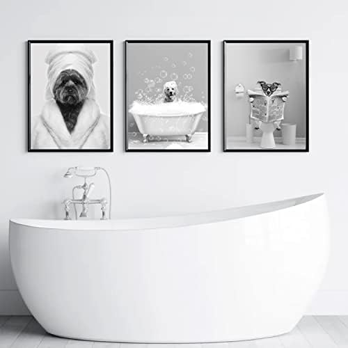 Xbygimi כלב מצחיק אמבטיה אמבטיה אמנות קיר של 3 אמנות קיר חיה חמודה לחדר אמבטיה-תמונות אמבטיה של כלב פאט