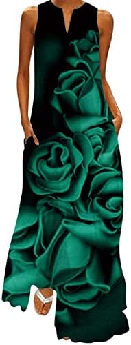שמלות קיץ של Beuu לנשים 2022 הדפס רטרו נגד שמלת מקסי ללא שרוולים עם שרוולים עם כיס שמלת גופת בוהו אלגנטית
