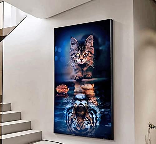 ZGMAXCL ציור יהלום DIY למבוגרים עגול מקדח מלא חתול וטייגר פנינה בגודל גדול עיצוב משרד ביתי 35.4 x 19.7 אינץ