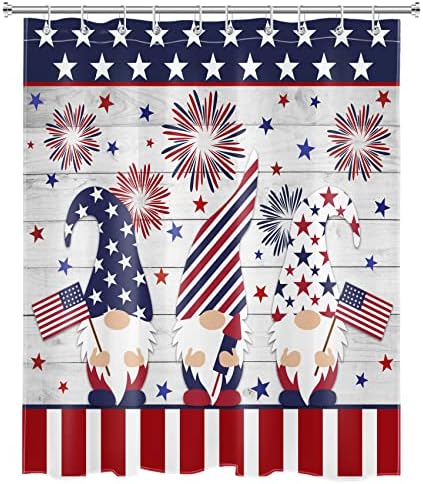 LB 4 ביולי עיצוב וילון מקלחת פטריוטי, גנום מצחיק עם וילונות מקלחת יום עצמאות של דגל אמריקה לחדר אמבטיה 60x72