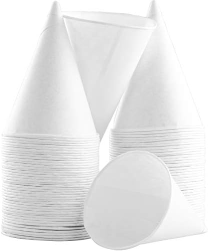 כוסות חרוט נייר לבן ידידותיות לסביבה, ללא שעווה 4.5 אונקיות 25 יחידות. קטן מתקן כוס מגולח קרח, משרד