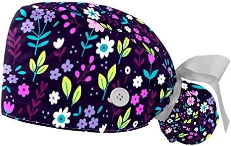 כובע העבודה של נשים עם כפתורים עם כפתורים עניבת סרט קשירה לאחור של כיסויי שיער ארוכים סגולים