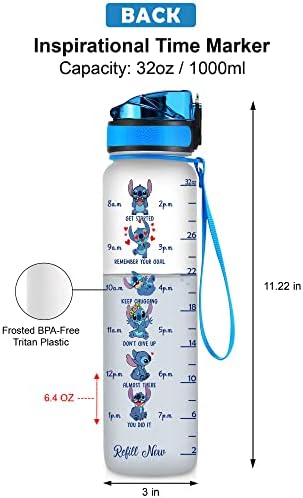 בקבוק מסלול מים תפר מותאם אישית 32 גרם, אוחנה ממוצעת משפחתית ממוצעת 3 בקבוק עם סמן זמן, בקבוק