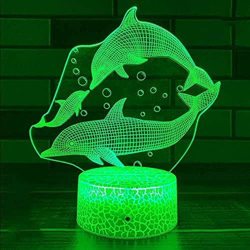 ג ' ינוול 3 דולפין דגי לילה אור מנורת אשליה 7 צבע שינוי מגע מתג שולחן שולחן קישוט מנורות מתנה עם אקריליק שטוח